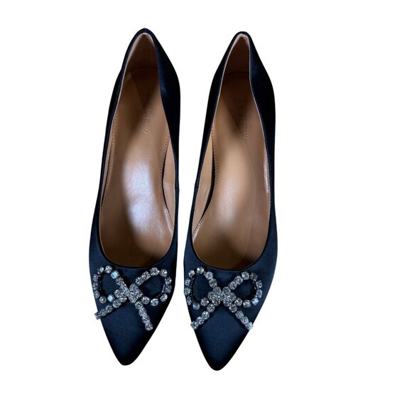 J. Crew Factory Black Crystal Bow Pointed Toe Kitten Heels Size 7.5 - Picture 2 of 8